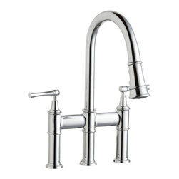 Elkay Explore 3 Hole Bridge Faucet w/ Pull-down Spray & Lever Handles, Chrome - Kitchen Faucets