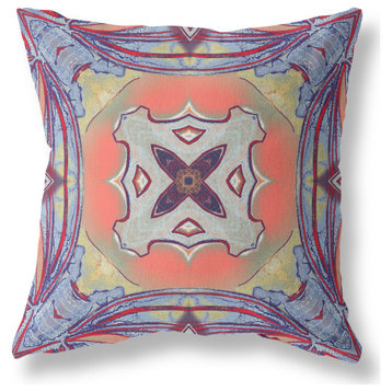 16" Purple Orange Geo Tribal Indoor Outdoor Throw Pillow