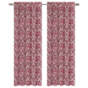 Jacquard Fern Drapery Curtain Panels, Fuchsia, 50"x84", Set of 2