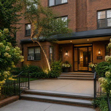 Jackson Heights Building Entrance with Architectural Lighting & Landscaping