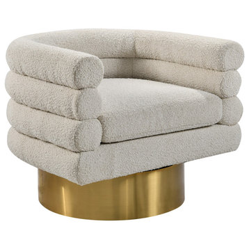 Dexter Boucle Fabric Swivel Accent Chair, Gold Base, Cream