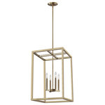 Generation Lighting Collection - Moffet Street Medium 4-Light Hall/Foyer, Satin Brass - The Moffet Street Collection offers a distinctive take on a rustic theme. Built in broad steel frames with hand-applied finish that mimics natural wood. This combination of rustic and urban fits comfortably in a wide variety of environments. The sharp, squared lines of the frame complement a wide variety of settings. The collection includes eight-light foyer, four-light foyer, one- light wall sconce, and a six-light island fixture. The Moffet Street Collection is available in three beautiful finishes Washed Pine, Brushed Nickel and Satin Bronze All fixtures are California Title 24 compliant and damp rated for use in sheltered, damp environments.