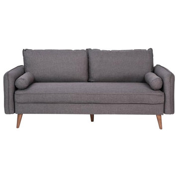 Evie Mid-Century Modern Sofa with Fabric Upholstery & Solid Wood Legs, Stone Gra