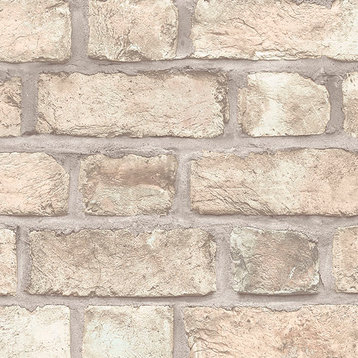 Farmhouse Brick Wallpaper, Pale Coral/Brown, Bolt