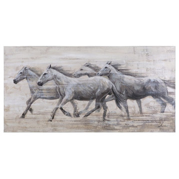 Yosemite Home Decor "Horses in the Wind" Wood Gallery Wrapped Wall Art in Brown