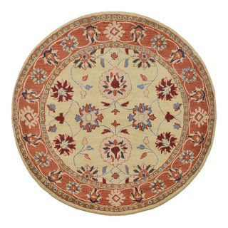 Hand Tufted Wool Area Rug Oriental Gold Rust, [Round] 4'x4 ...