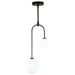 Artcraft Lighting - Comet 2 Light Pendant, Semi Matte Black - A perfect compliment to any environment is the airy and clean looking "Comet" collection. This series can definitely be a focal point but not distracting. This collection features thin matte black arms and spherical white glassware. This glass is illuminated by bright G9 LED bulbs. Model shown is the double pendant. Also part of this series is the 6 light chandelier.