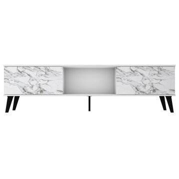 Doyers 70.87 Tv Stand, White and Marble Stamp