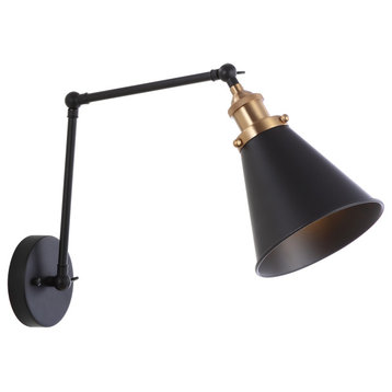 Rover Adjustable Classic Glam Arm Metal LED Wall Sconce, Black, Width: 30"