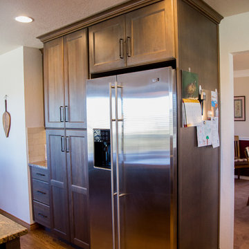 Built In Fridge Design In Sage Stain On Cherry Wood
