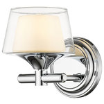 Innovations Lighting - Innovations 311-1W-PC-CLW 1-Light Bath Vanity Light, Polished Chrome - Innovations 311-1W-PC-CLW 1-Light Bath Vanity Light Polished Chrome. Style: Retro, Art Deco. Metal Finish: Polished Chrome. Metal Finish (Canopy/Backplate): Polished Chrome. Material: Cast Brass, Steel, Glass. Dimension(in): 7. 25(H) x 5. 75(W) x 7. 5(Ext). Bulb: (1)60W G9,Dimmable(Not Included). Maximum Wattage Per Socket: 60. Voltage: 120. Color Temperature (Kelvin): 2200. CRI: 99. Lumens: 450. Glass Shade Description: White Inner and Clear Outer Laguna Glass. Glass or Metal Shade Color: White and Clear. Shade Material: Glass. Glass Type: Frosted. Shade Shape: Bowl. Shade Dimension(in): 6(W) x 3. 5(H). Backplate Dimension(in): 5. 25(Dia) x 1(Depth). ADA Compliant: No. California Proposition 65 Warning Required: Yes. UL and ETL Certification: Damp Location.