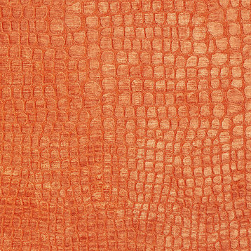 Bright Orange Alligator Print Shiny Woven Velvet Upholstery Fabric By The Yard