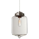 Besa Lighting - Besa Lighting 1JT-OLINCL-SN Olin - One Light Cord Pendant with Flat Canopy - Our Olin is a modern and interesting closed bottom cylindrical shape, with a gently pointed accent, its retro styling will gracefully blend into today's environments. Our Amber Trans glass is a colored transparent glass. The amber glow has a low key harmonious display that exudes a warm mood. When lit the glass is vitalizing as well as stylish. This handcrafted glass uses a process where every glass is consistently produced using a press mold, keeping variations to a minimum. The cord pendant fixture is equipped with a 10' SVT cordset and an low profile flat monopoint canopy. These stylish and functional luminaries are offered in a beautiful brushed Bronze finish.  No. of Rods: 4  Canopy Included: TRUE  Shade Included: TRUE  Canopy Diameter: 5 x 0.63< Rod Length(s): 18.00Olin One Light Cord Pendant with Flat Canopy Bronze Clear GlassUL: Suitable for damp locations, *Energy Star Qualified: n/a  *ADA Certified: n/a  *Number of Lights: Lamp: 1-*Wattage:60w A19 Medium base bulb(s) *Bulb Included:No *Bulb Type:A19 Medium base *Finish Type:Bronze