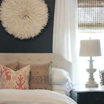 Melaine's Master Bedroom with our Belgian Flax Linen Draperies in Optic White