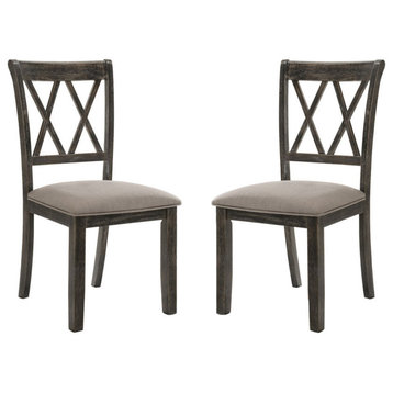 Set of 2 Upholstered Side Chair, Weathered Gray Finish