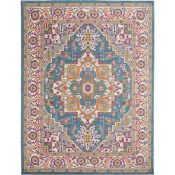 8 x 10 Teal and Pink Medallion Area Rug