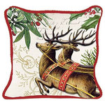 Michel Design Works - Christmas Reindeer Square Pillow - Our charming printed cotton pillow covers are the perfect way to refresh a room for the new season. They are trimmed with jute piping, filled with hypoallergenic 100% polyester synthetic down inserts. Approximate size: 18" x 18" / 45.7 cm x 45.7 cm.