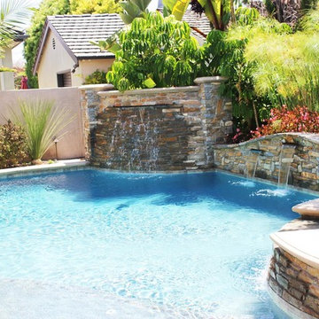 Pool and Spa - Stacked Stone Wall Water Features