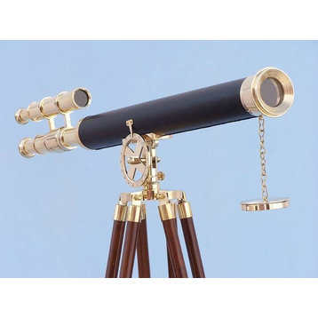 Floor Standing Griffith Astro Telescope, Brass/Leather, 64"