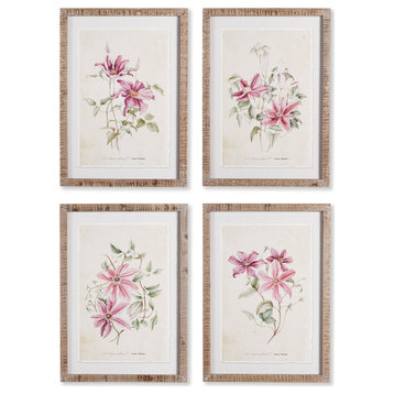 4-Piece Pink Clematis Print Set