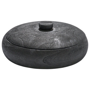 Decorative Paulownia Wood Container With Lid, Black