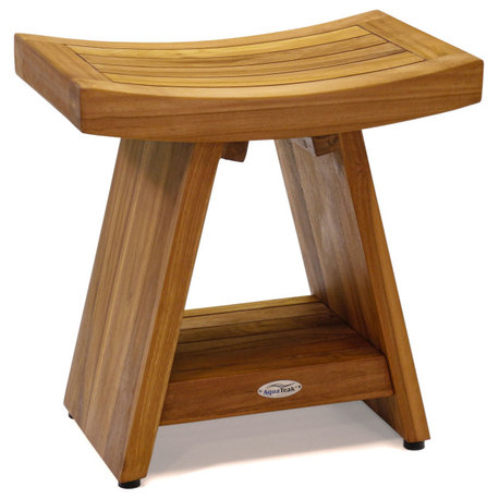 Patented 18" Asia Teak Shower Bench With Shelf