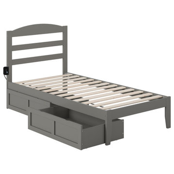 Warren Twin Bed With 2 Drawers, Gray