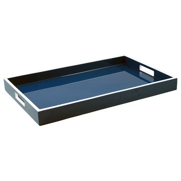 Lacquer Rectangle Tray, Navy Blue, White