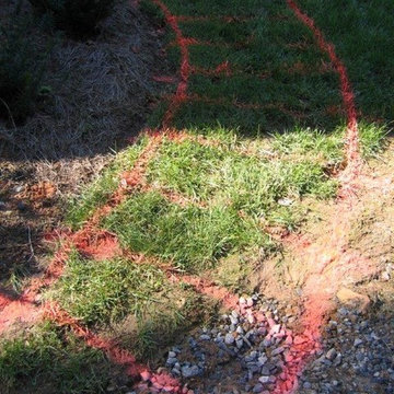 Construction process shows the sprayed outline for the proposed Radius staircase
