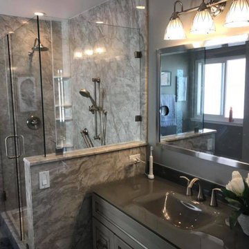 Pompeii Marble Smooth walls with pony wall shower