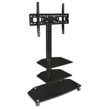 Mount-It! Mobile TV Stand With Rolling Casters and Three-Tiered Glass Shelving