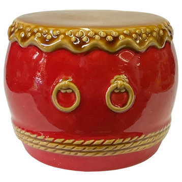 Chinese Red Ceramic Small Traditional Drum Shape Display Hws3071