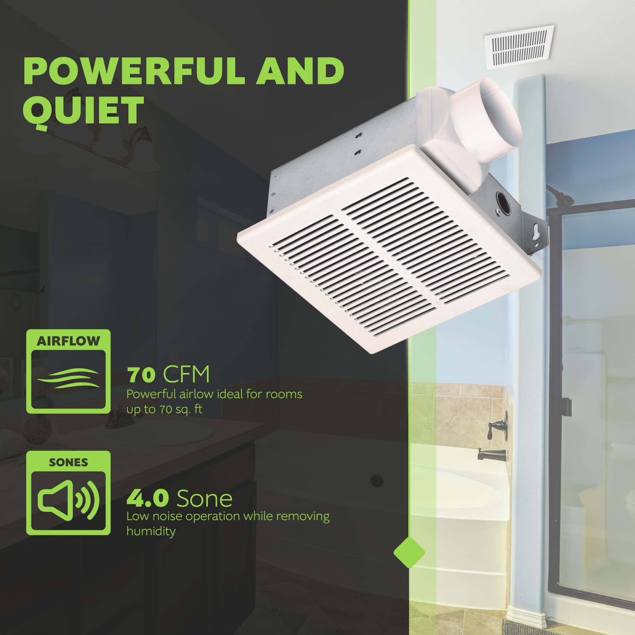 POWERENG Bathroom Fan Ceiling Mount Exhaust Ventilation,141 CFM 0.7 Sones,4 Inches Duct,White