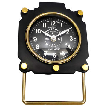 Metal, 5" Altimeter Table Clock, Black