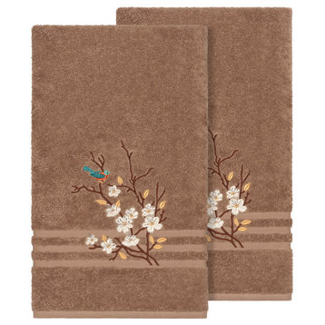 Linum Home Textiles Spring Time Embellished, Latte, Bath Towel, 2-Piece Set