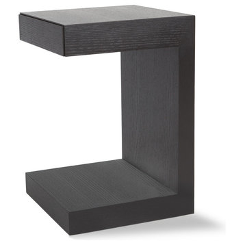 Modern Cole Side Table Black Oak Wood Grain Veneer Storage Drawer