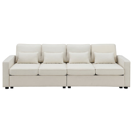 Gewnee  4-Seater Modern Linen Fabric Sofa, Beige