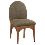 Meridian Furniture - Waldorf Chenille Upholstered Dining Chair, Black, Chenille, Natural Finish, Olive, Side Chair, Boucle Fabric, Walnut Finish - The Waldorf Boucle Fabric Dining Side Chair exudes elegance and comfort. Crafted with solid ash wood, this dining chair boasts a sturdy and durable construction. The walnut finished legs provide a warm and welcoming touch to the overall design. The plush olive boucle fabric on the seat and backrest of the chair offers a soft and cozy seating experience, making it an ideal choice for long dinner conversations with family and friends.