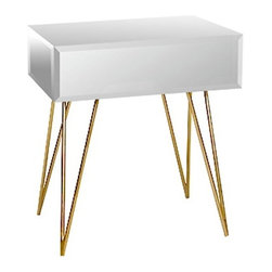 Worlds Away Debra Mirrored Nighstand with Gold Hairpin Legs - Side Tables And End Tables