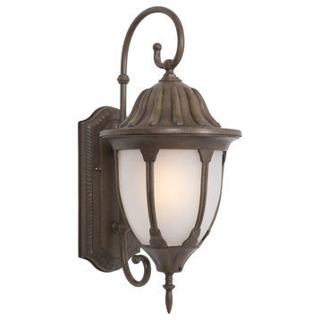 Fluorescent Exterior Sconce, Brown With Frosted Glass