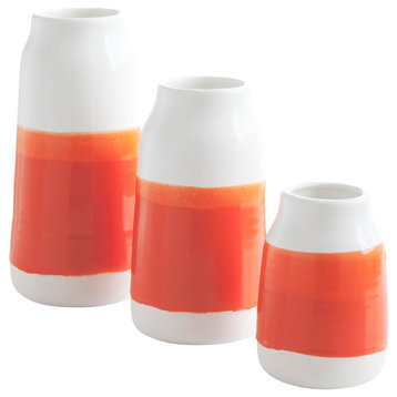 Handmade Porcelain Milk Vases, Bright Orange, Set of 3