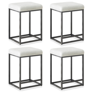 24" Upholstered PU Leather Bar Stools Set of 4, with Metal Base, White & Black