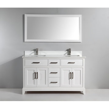 Vanity Art Bathroom Vanity Set With Engineered Marble Top, 60", White, Led Touch-Switch Mirror