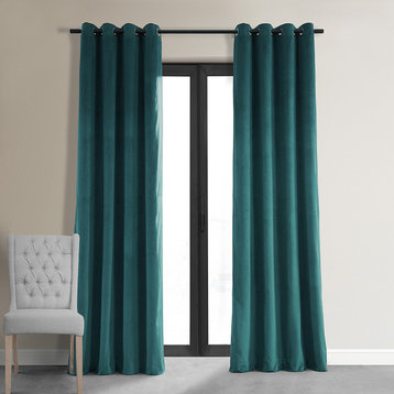 Signature Everglade Teal Grommet Blackout Velvet Curtain Single Panel, 50"x96"