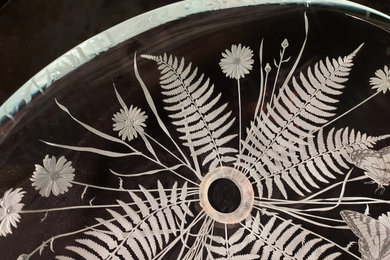 Fern, daisy and swallowtail oval engraved clear glass sink