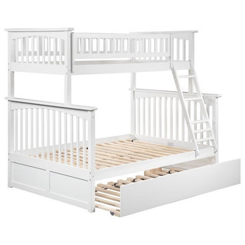 AFI Columbia Twin over Full Solid Wood Bunk Bed with Trundle in White