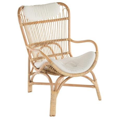 Rattan Loop Lounge Chair with Seat and Head Cushion, Natural Color, Natural