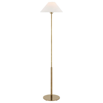 Hackney Floor Lamp in Hand-Rubbed Antique Brass with Linen Shade