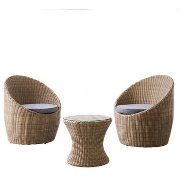 Strafford All-Weather Wicker Outdoor Set, Two Chairs and 18"H Cocktail Table