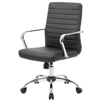 Scranton & Co Modern Faux Leather Swivel Office Chair in Black